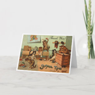 Tarjeta De Agradecimiento Gatos antropomórficos divertidos de escuela retro