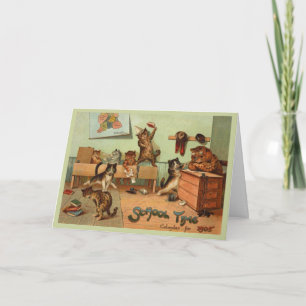 Tarjeta De Agradecimiento Gatos antropomórficos divertidos de la escuela ret