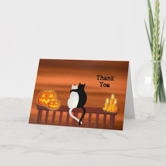 Tarjeta De Agradecimiento Gatos calabazas Velas Halloween (Anverso)