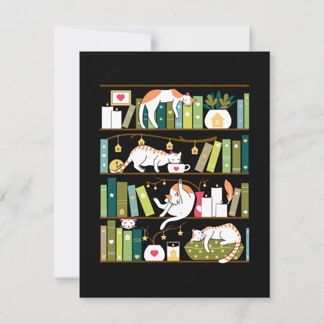 Tarjeta De Agradecimiento Gatos de biblioteca - gatos caprichosos en los est (Anverso)