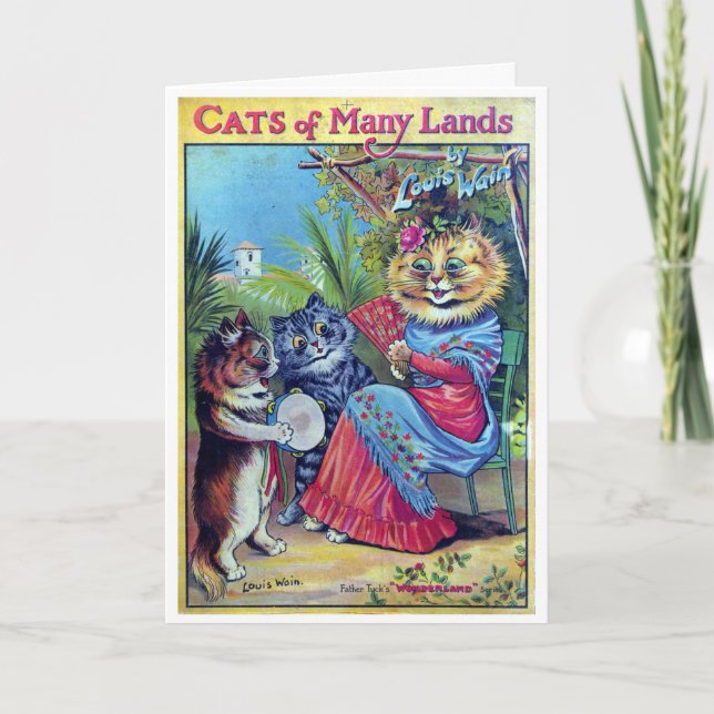 Tarjeta De Agradecimiento Gatos de muchas tierras - Louis Wain (Anverso)