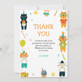 Tarjeta De Agradecimiento Gatos divertidos Tres cumpleaños Gracias a las car