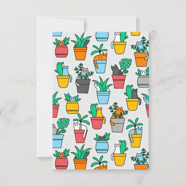 Tarjeta De Agradecimiento Gatos en macetas de flores (Anverso)