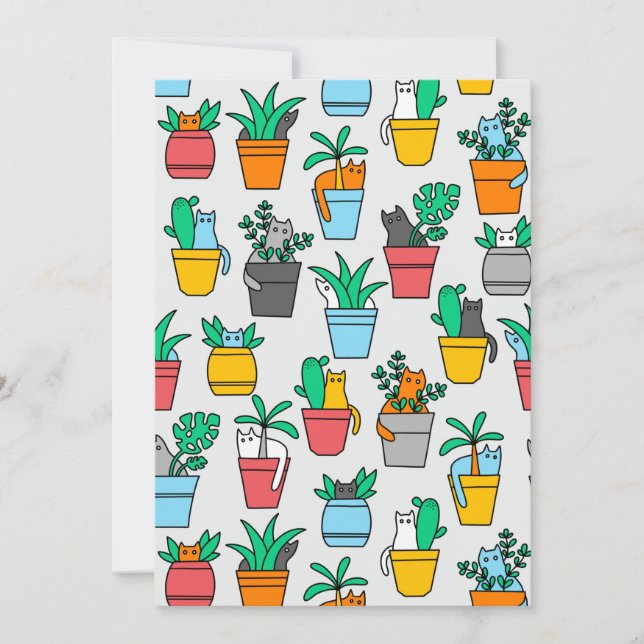 Tarjeta De Agradecimiento Gatos en macetas de flores (Anverso)
