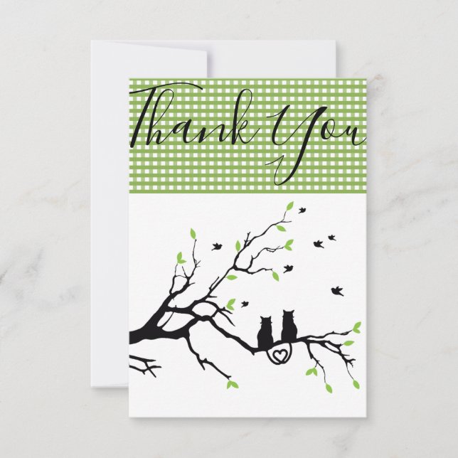 Tarjeta De Agradecimiento Gatos Enamorados Boda Verde (Anverso)