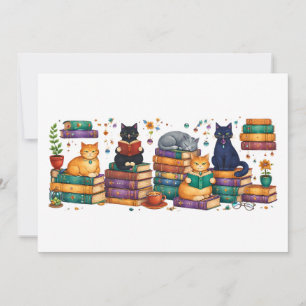 Tarjeta De Agradecimiento Gatos leyendo libros escena de biblioteca acogedor