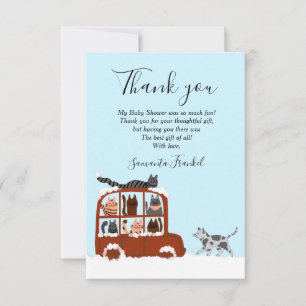 Tarjeta De Agradecimiento Gatos lindos en coche Cumpleaños de bebé en invier
