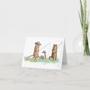 Tarjeta De Agradecimiento Gatos pescadores de Louis Wain en blanco