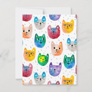 Tarjeta De Agradecimiento Gatos y amigos de la acuarela