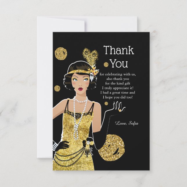 Tarjeta De Agradecimiento Gatsby, chica de flapper de 1920, Art Deco (Anverso)