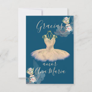 Tarjeta De Agradecimiento Gauzy Rosa Gold Ballerina Vestido Perfume Floral