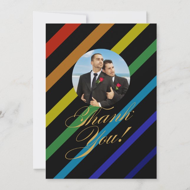Tarjeta De Agradecimiento Gay Men Wedding Elegant Rainbow  (Reverso)