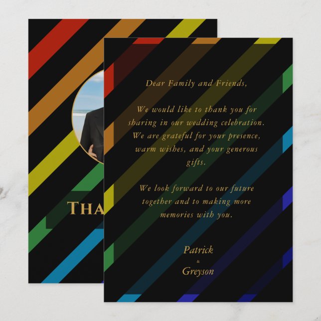 Tarjeta De Agradecimiento Gay Men Wedding Elegant Rainbow Photo (Anverso / Reverso)