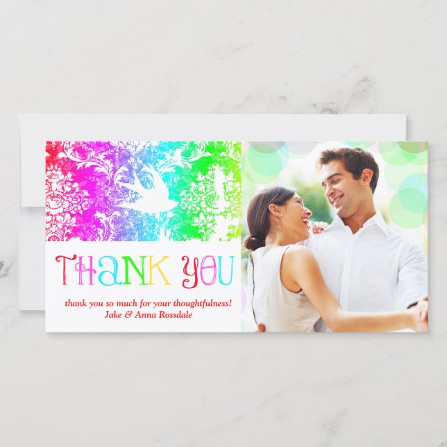 Tarjeta De Agradecimiento GC Arcoiris Gracias Pájaro (Anverso)