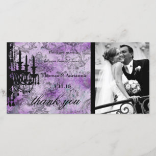 Tarjeta De Agradecimiento GC Jolie Chandelier Purple Gray Damask