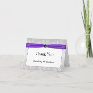 Tarjeta De Agradecimiento Gemas de cinta plateada y púrpura gracias