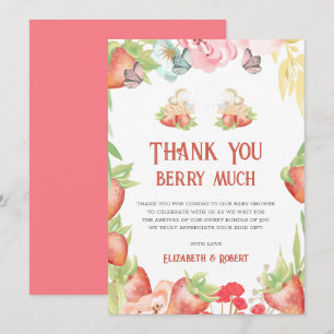 Tarjeta De Agradecimiento Gemelas Strawberry Berry Sweet Baby Shower Gracias