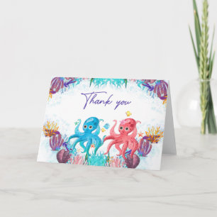 Tarjeta De Agradecimiento Gemelos adorables bebé Octopus colorido Gracias