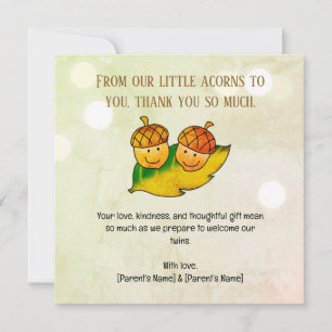 Tarjeta De Agradecimiento Gemelos de bellota de otoño lindos Fiesta de bebé 