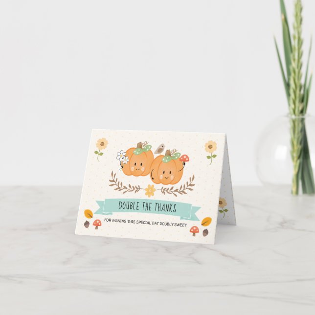 Tarjeta De Agradecimiento Gemelos De Calabaza chica Gracias Cartas (Anverso)