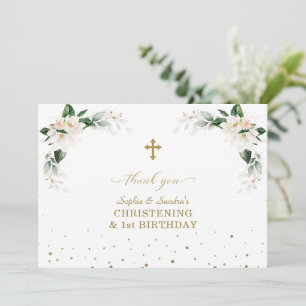 Tarjeta De Agradecimiento Gemelos de Magnolia Blanca Primera Navidad