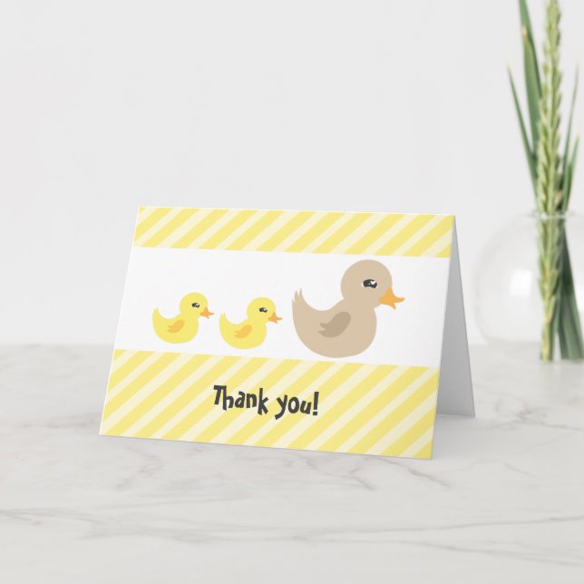 Tarjeta De Agradecimiento Gemelos género Neutral pato rayado Baby Shower (Anverso)