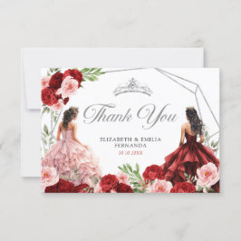 Tarjeta De Agradecimiento Gemelos rojos rosados gemelos princesas reales 15