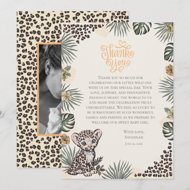 Tarjeta De Agradecimiento Gender Neutral Leopard Cub Thank You Baby Shower (Anverso / Reverso)