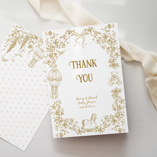 Tarjeta De Agradecimiento Género Neutral Toile Whimsical Floral Baby Shower (Subido por el creador)