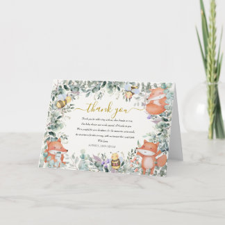 Tarjeta De Agradecimiento Género Neutral Woodland Animales Rustic Baby Showe