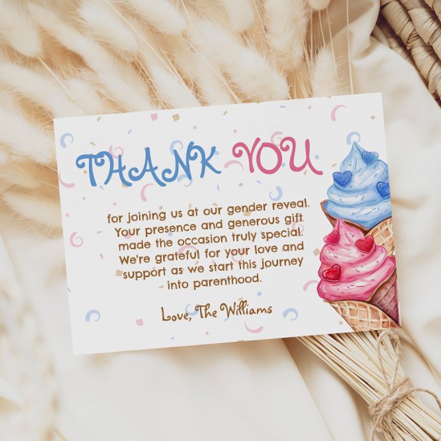 Tarjeta De Agradecimiento Género Revelar helado crema rosa azul (Subido por el creador)