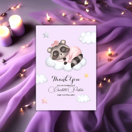 Tarjeta De Agradecimiento Gentle Baby Girl Raccoon Lilac Baby Shower
