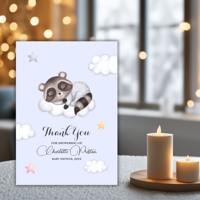 Tarjeta De Agradecimiento Gentle Boy Raccoon Baby Shower (Gentle Boy Raccoon Baby Shower Thank You Card)