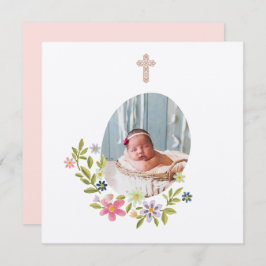 Tarjeta De Agradecimiento Gentle Pink Floral Baptism 
