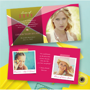 Tarjeta De Agradecimiento Geo Fuchsia Cruce Entrecruzado Bloque de Color Fot