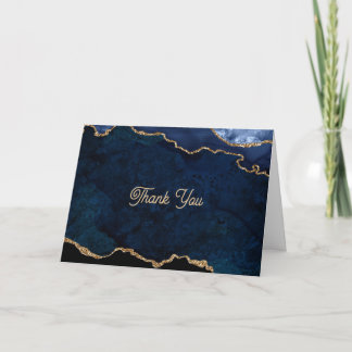 Tarjeta De Agradecimiento Geoda Azul Dorada