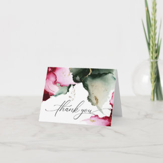 Tarjeta De Agradecimiento Geode color de agua verde rosa y sabio
