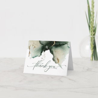 Tarjeta De Agradecimiento Geode Gold y Sage Green Watercolor Gracias