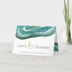 Tarjeta De Agradecimiento Geodo de color de agua Verde azulado y oro   Boda