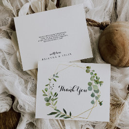 Tarjeta De Agradecimiento Geometric Gold Tropical Green Leaves Flat Wedding