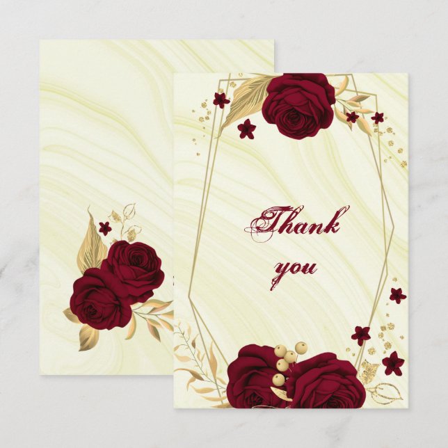 Tarjeta De Agradecimiento geométrico de oro burdeos (Anverso / Reverso)