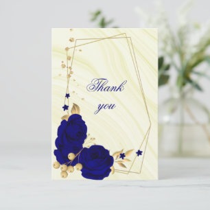 Tarjeta De Agradecimiento geométrico floral de oro azul real