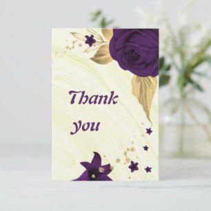 Tarjeta De Agradecimiento geométrico floral de oro púrpura real