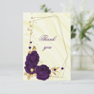 Tarjeta De Agradecimiento geométrico floral de oro púrpura real
