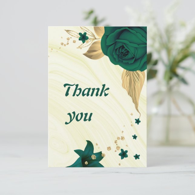 Tarjeta De Agradecimiento geométrico floral de oro verde esmeralda (Anverso de pie)