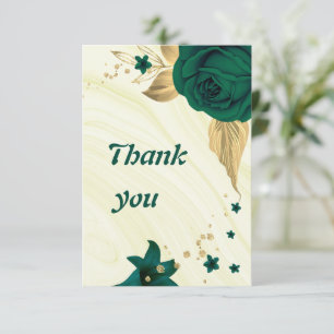 Tarjeta De Agradecimiento geométrico floral de oro verde esmeralda