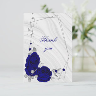 Tarjeta De Agradecimiento geométrico floral gris plateado azul real