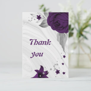 Tarjeta De Agradecimiento geométrico floral gris plateado real púrpura