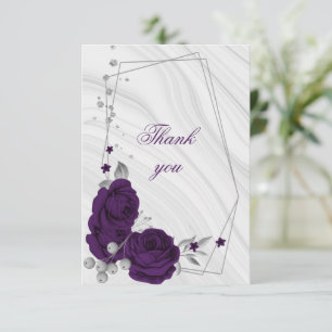 Tarjeta De Agradecimiento geométrico floral gris plateado real púrpura