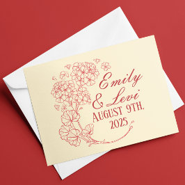 Tarjeta De Agradecimiento Geranios rojos en Boda pekinés